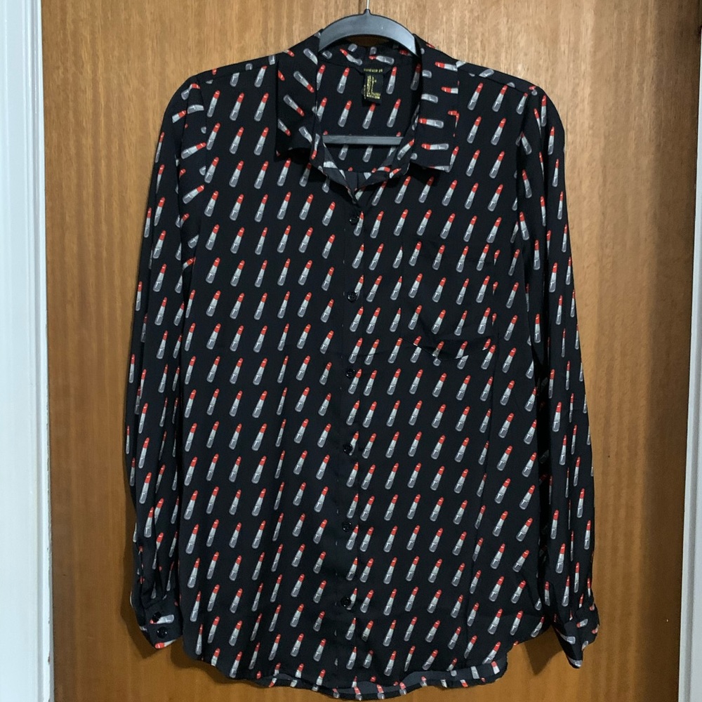Forever21 Lipstick Button-Up Top